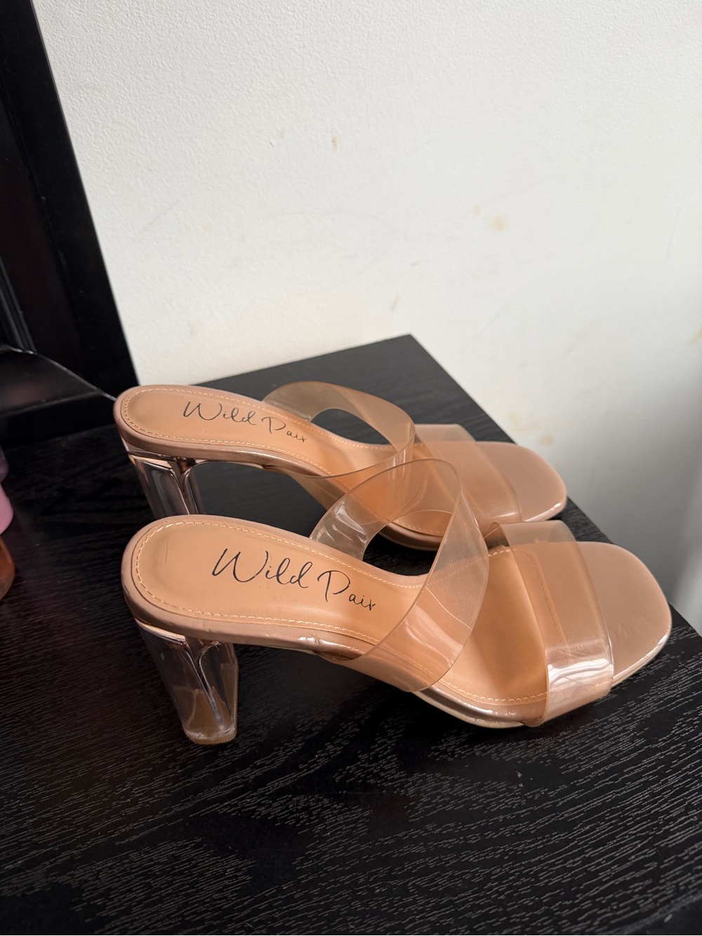 Wild Pair Nude Clear-Strap Block Heel Sandals